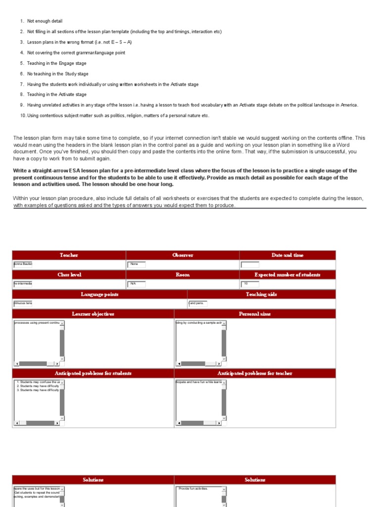 TEFL Lesson Plan Present Continuous Tense Lesson Plan Communication