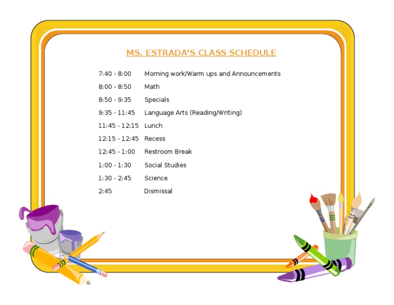 Ms. Estrada's Class Schedule | PDF | Language Arts & Discipline