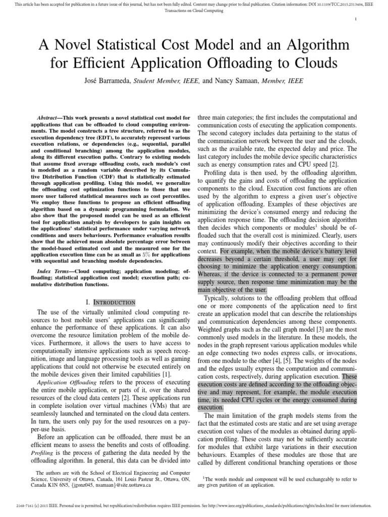 A Novel Statistical Cost Model and An Algorithm For Efficient ...