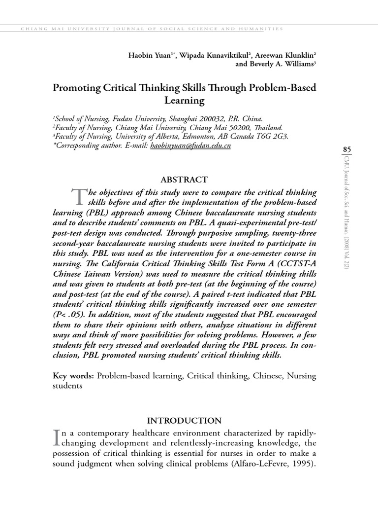 Promoting Critical Thinking Skills Through Problem-Based Learning | PDF ...