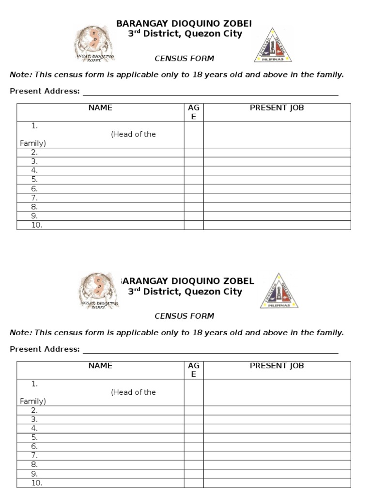 BDZ Census Form 2016 | PDF