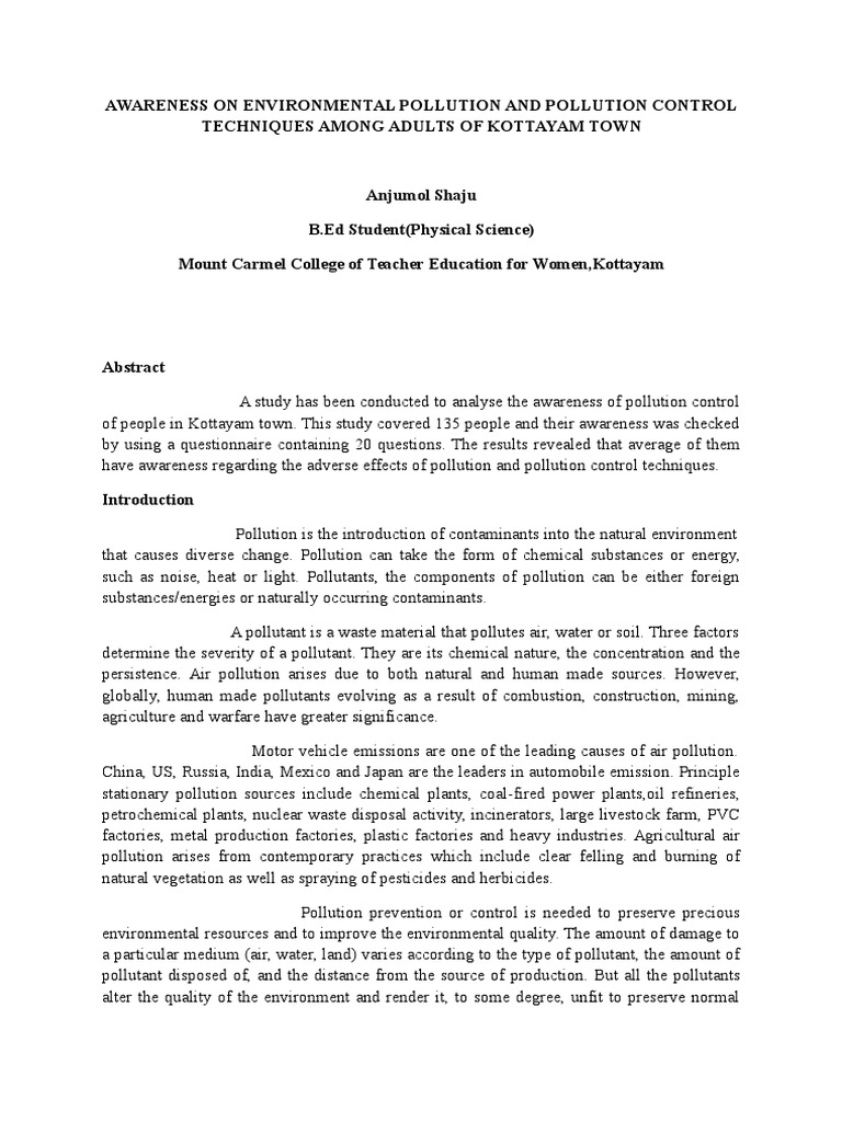 Kottayam's Environmental Pollution Awareness | PDF | Pollution ...