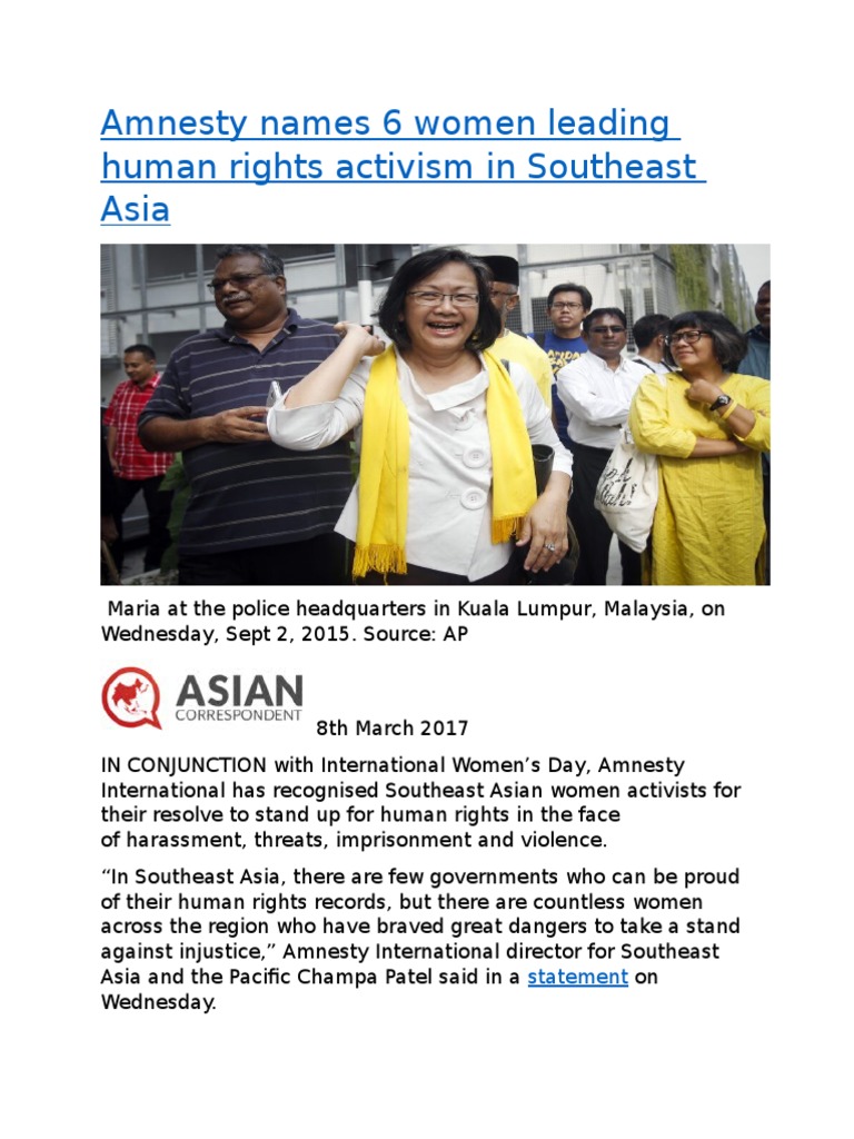 Amnesty Names 6 Women Leading Human Rights Activism in Southeast Asia ...