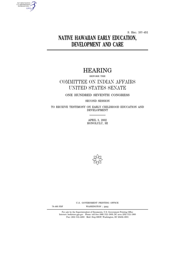 Native Hawaiian Early Education, Development and Care Hearing PDF