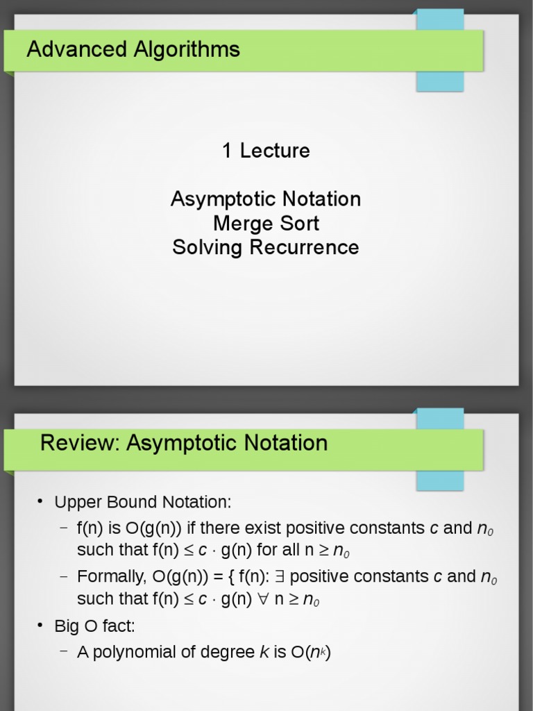 Advanced Algorithms: Asymptotic Notation Merge Sort Solving Recurrence ...