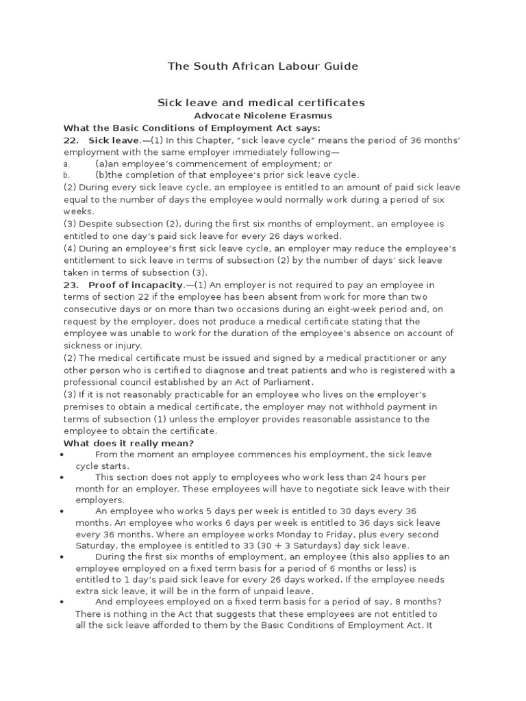 South Africa Sick Leave Guidelines | PDF | Sick Leave | Employment