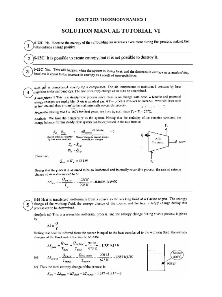 DMCT 2123 Thermodynamics I Solutions | PDF