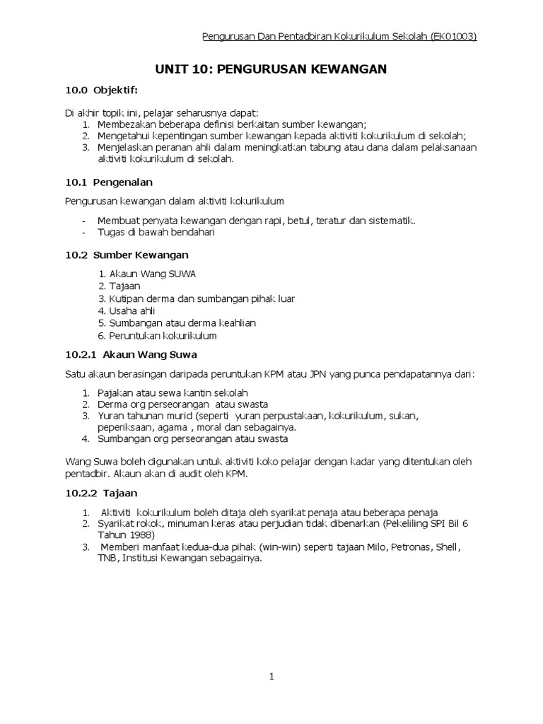 Unit 10 Pengurusan Kewangan Pdf