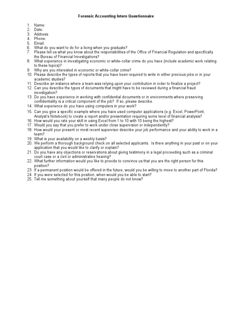 Forensic Accounting Intern Questionnaire | PDF | Background Check ...