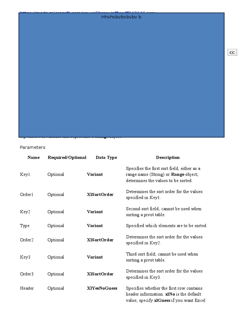 Excel Range.Sort Method Explained | PDF | X Path | Microsoft Excel