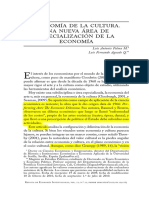 Economía de La Cultura. Una Nueva Área de Especialización de La Economía