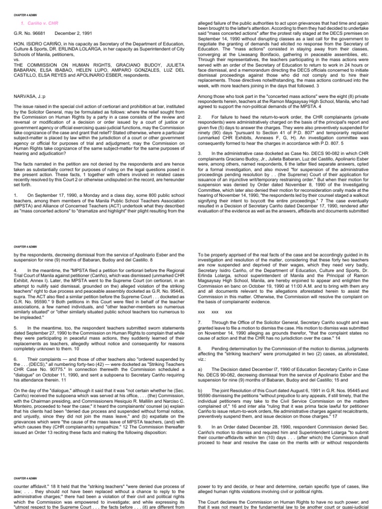 Cariño v. CHR: Chapter 4 Admin | PDF | Complaint | Judgment (Law)