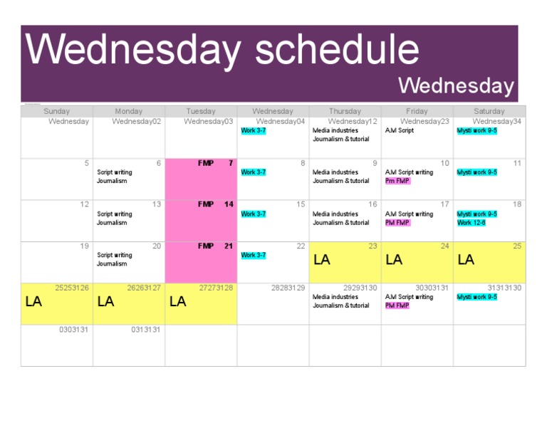 Wednesday Work Schedule Overview | PDF | Sports | Leisure