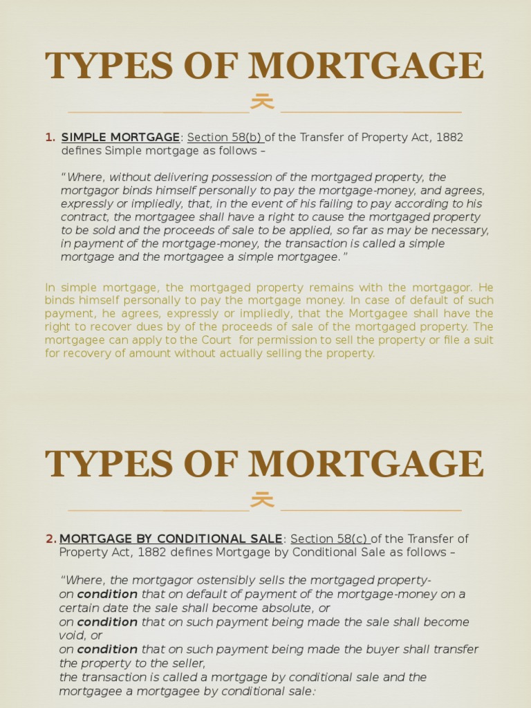 Types of Mortgage SIMPLE MORTGAGE Section 58 (B) of The Transfer of