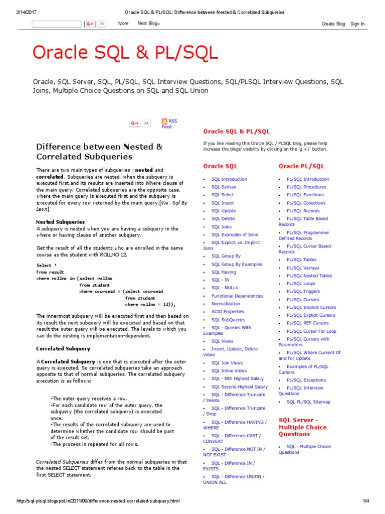 Difference Between Nested And Correlated Queries
