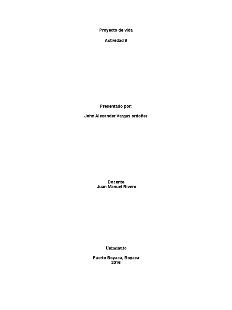 Actividad 9 Proyecto de Vida John | PDF | Temor | Amor