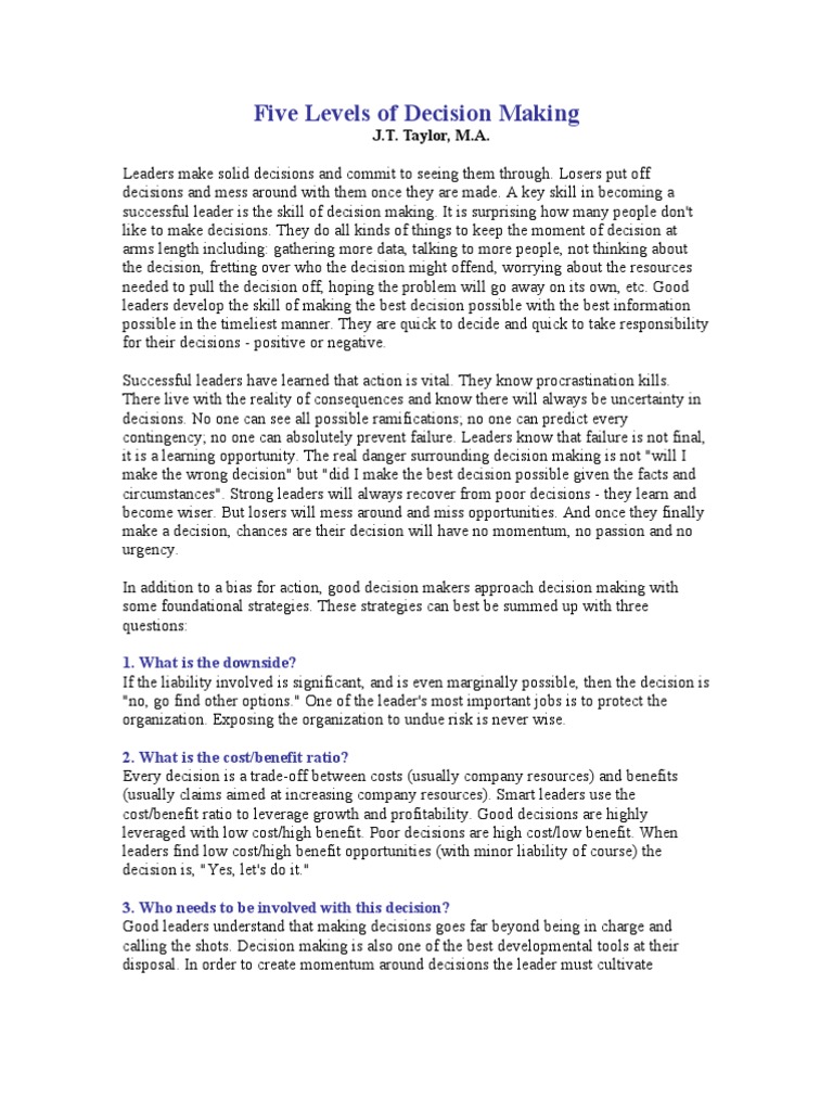 Five Levels of Decision Making Explained | PDF | Consensus Decision ...