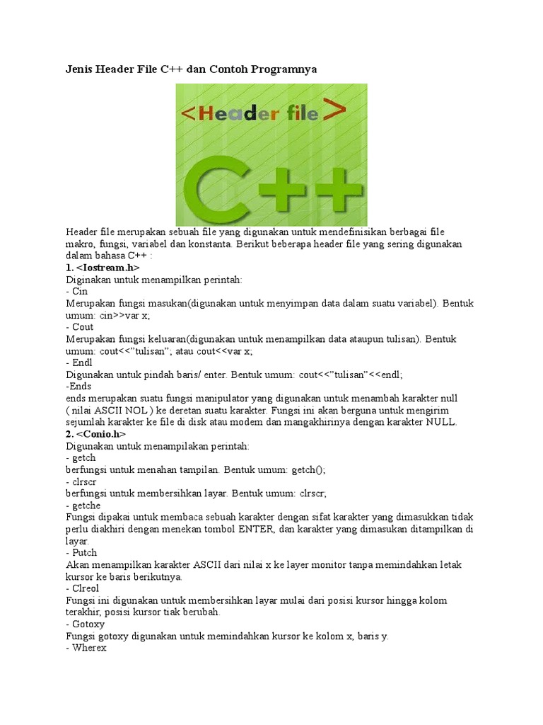 Jenis dan Fungsi Header File C++ | PDF | Metode & Bahan Ajar ...
