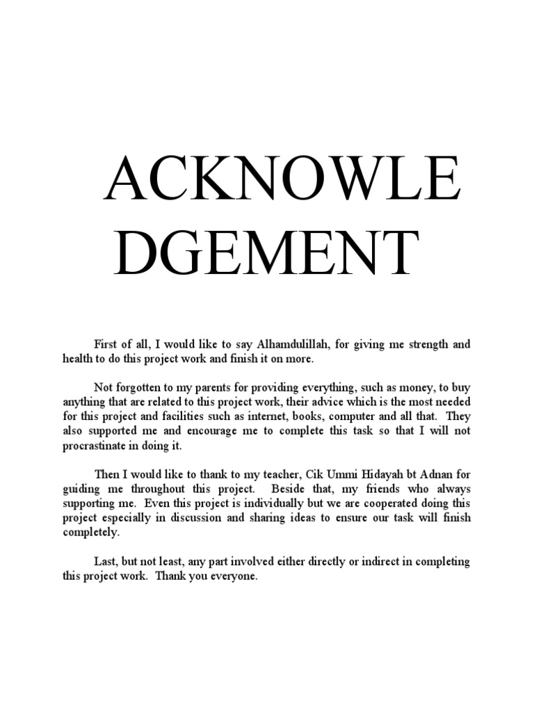Acknowledgement for Project Completion | PDF | Career & Growth | Social ...