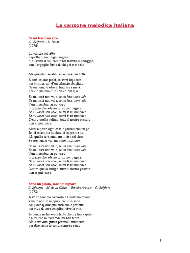 La Canzone Melodica Italiana | PDF