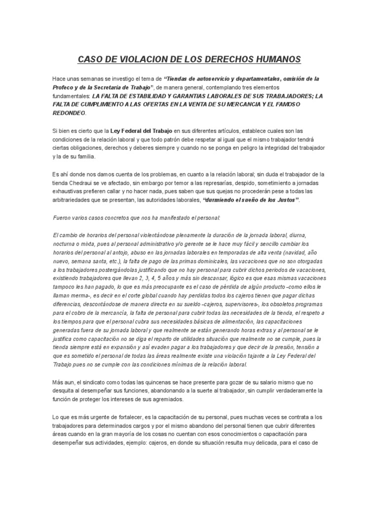 Caso de Violacion de Los Derechos Humanos | PDF | Derecho laboral | Salario