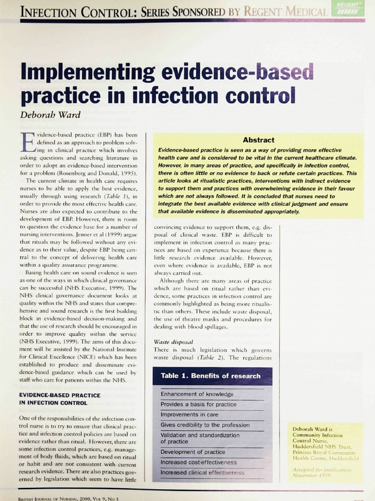 Infection Control | PDF | Evidence Based Practice | Hand Washing