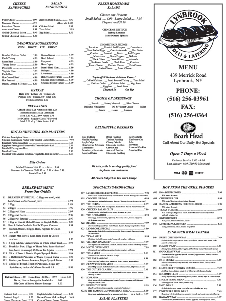 Lynbrook Deli Menu PDF Salad Bacon