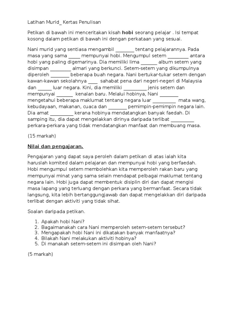 Nilai Murni Latihan Bahasa Melayu Isi Tempat Kosong Pdf