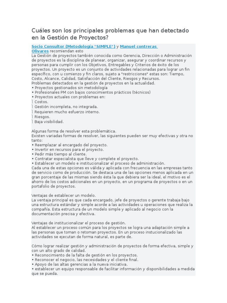 Problemas Comunes en Gestión de Proyectos | PDF | Software | Gestión de ...