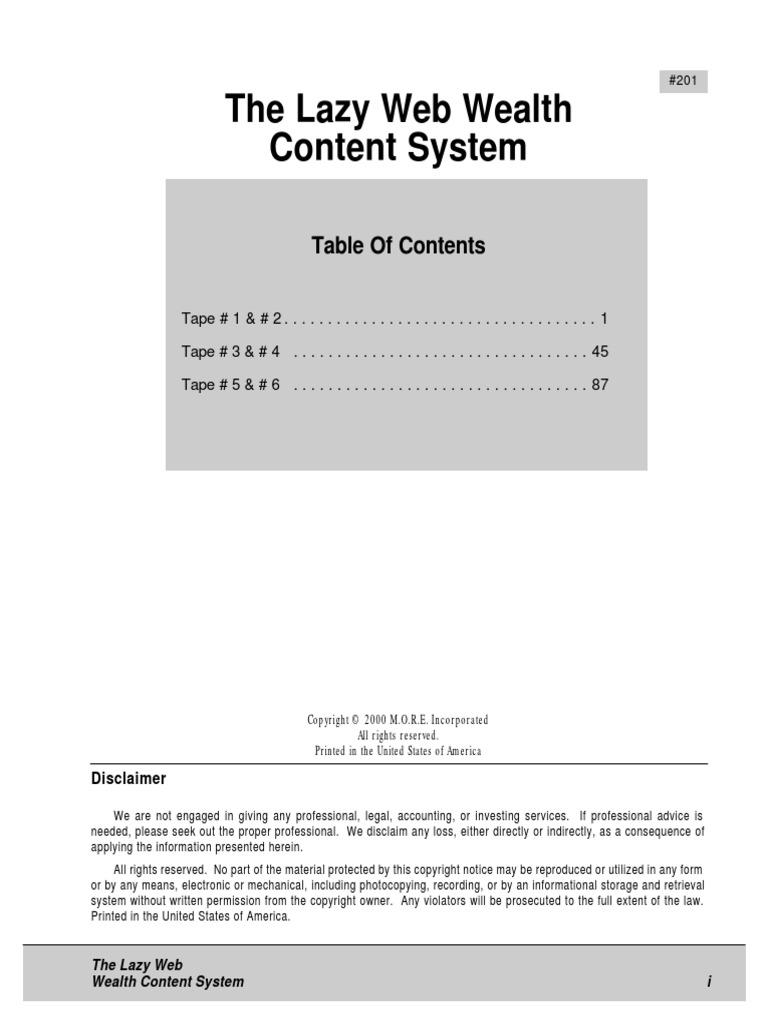 TJ Rohleder - The Lazy Web Wealth Content System PDF | PDF | Sales ...