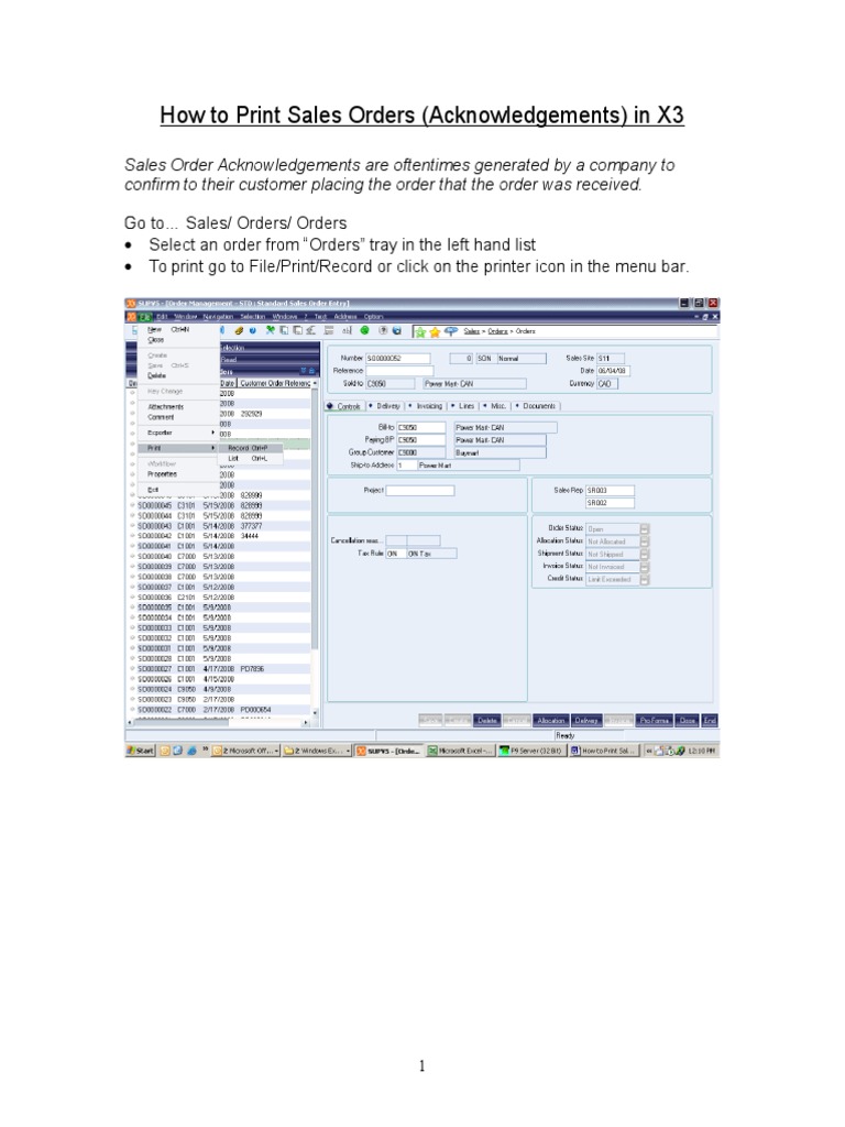 Sage X3 How To Print Sales Orders in X3 PDF Graphical User