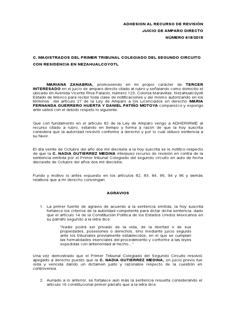 Adhesion Al Recurso de Revisión Corregido | PDF | Sentencia (Ley) |  Instituciones sociales