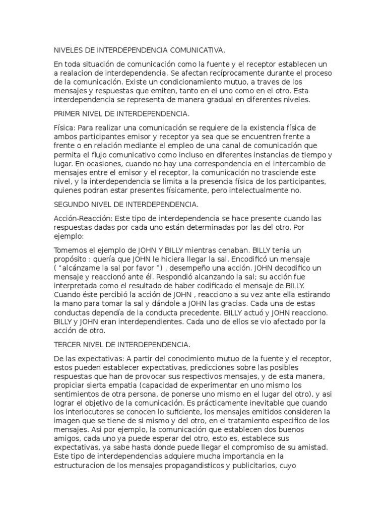 Niveles de Interdependencia Comunicativa
