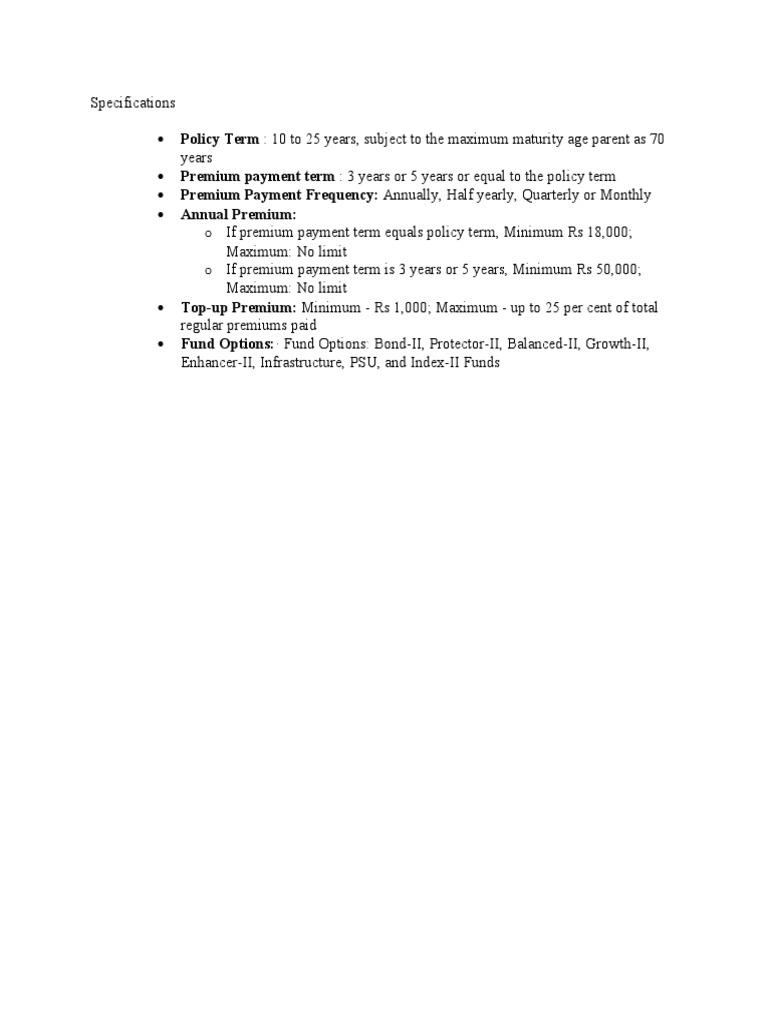 Life Insurance Policy Specifications | PDF | Finance & Money Management