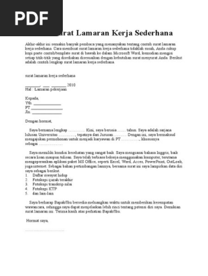 Contoh Surat Lamaran Kerja Sederhana Sma