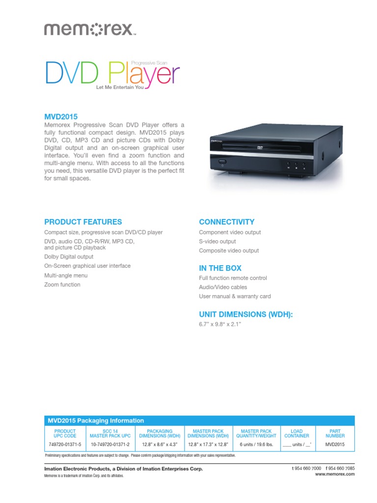 Memorex Reproductor DVD.pdf | Disco compacto | DVD