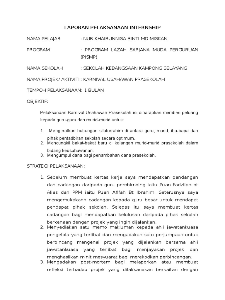 Laporan Karnival Usahawan Prasekolah