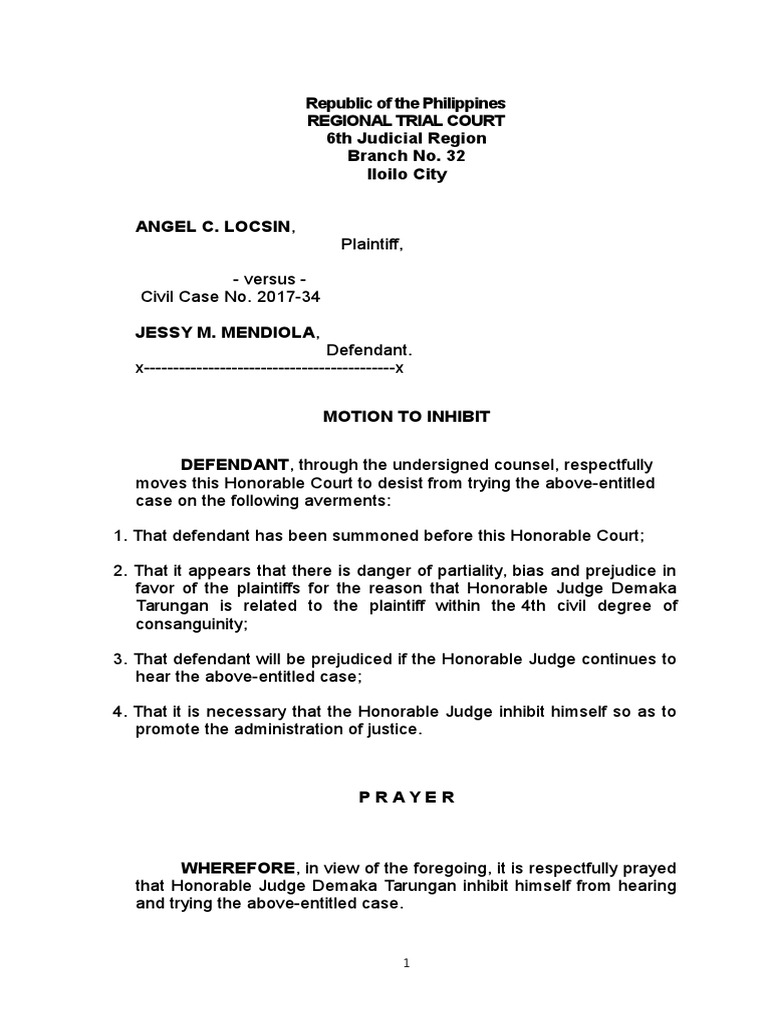 Motion To Inhibit | PDF | Complaint | Prejudice (Legal Term)