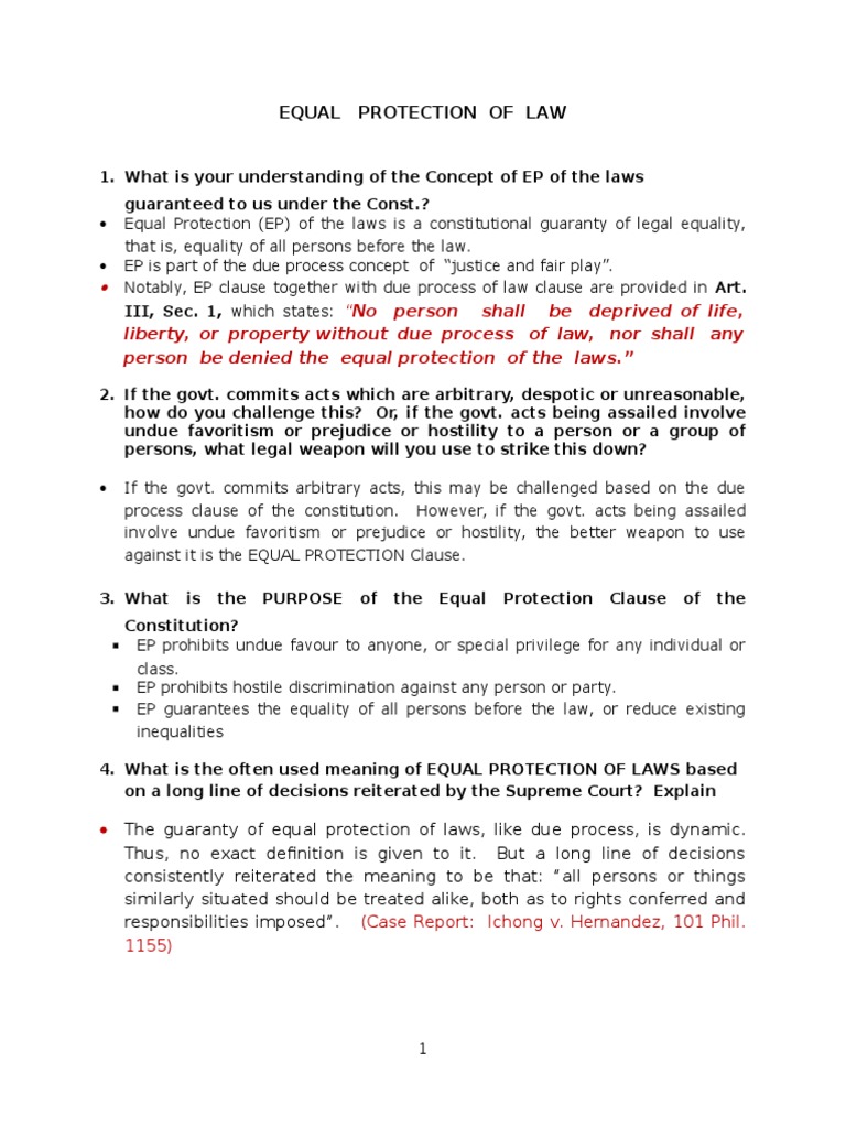 Equal Protection Q&A Equal Protection Clause Legal Personality