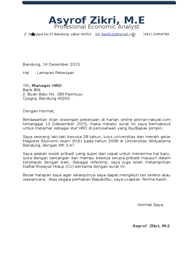 Contoh Kop Email Lamaran Kerja Contoh Kop Surat