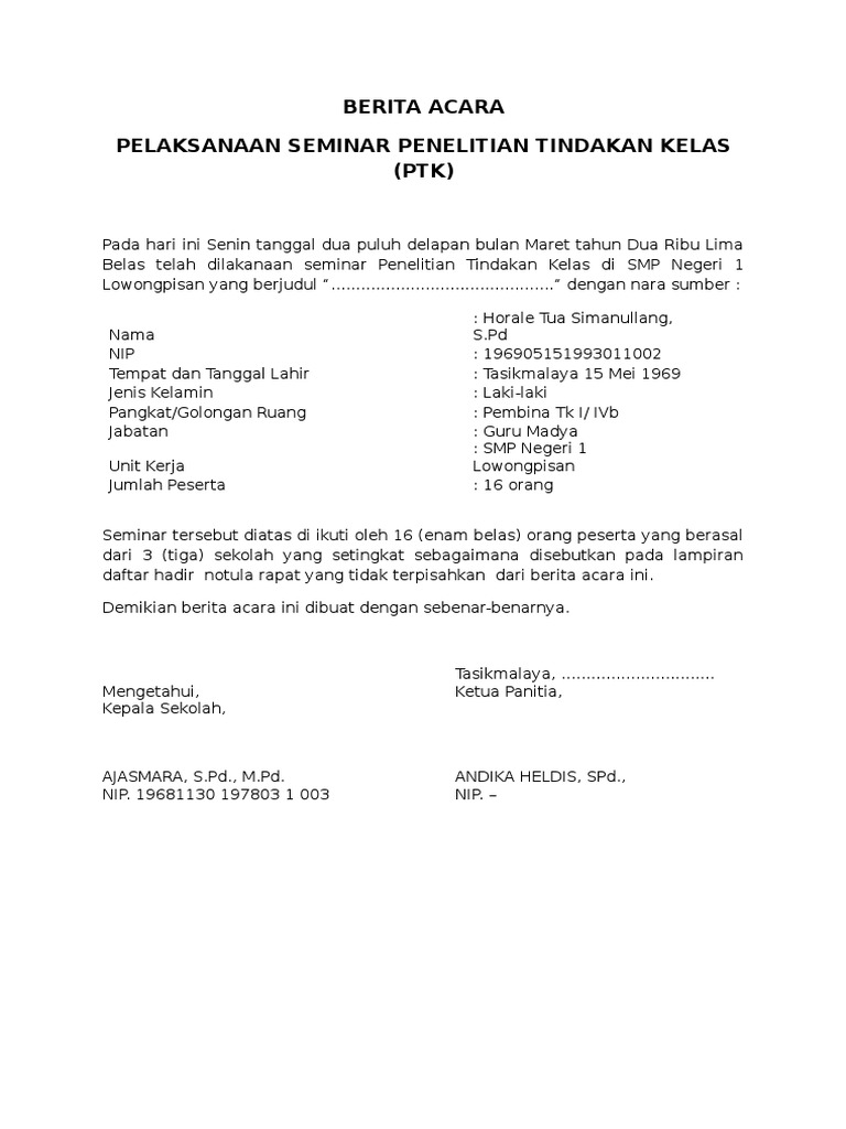 Contoh Penelitian Tindakan Kelas Ptk Guru Seputaran Guru