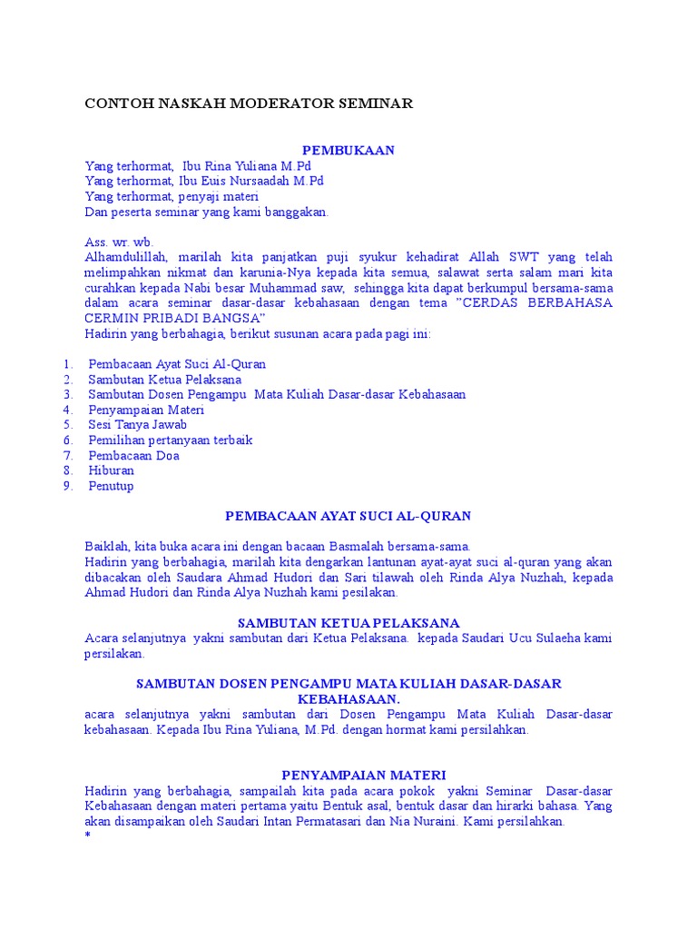 Contoh Naskah Moderator Seminar