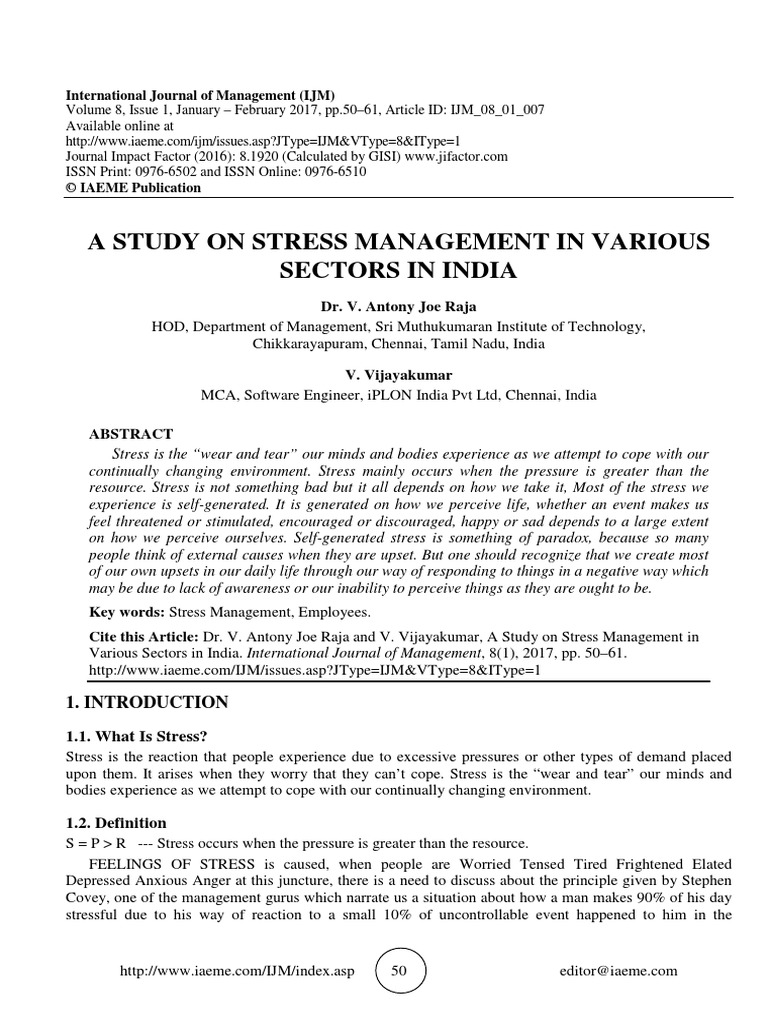 Stress Management in Indian Sectors | PDF | Stress Management | Stress ...