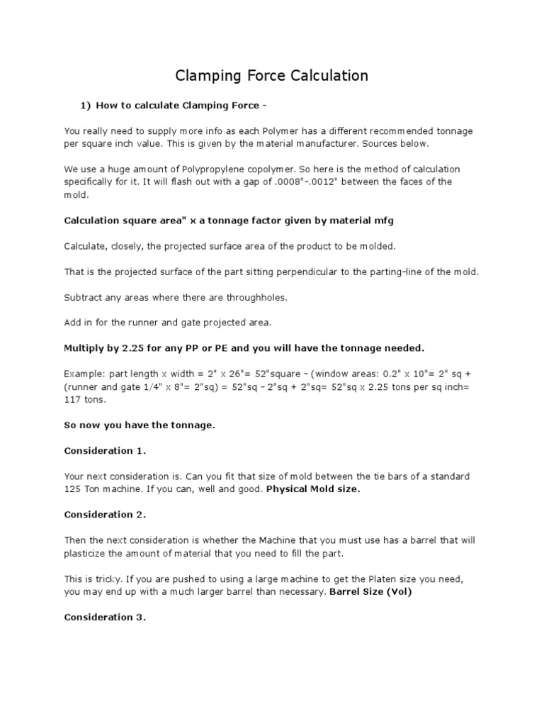 Clamping Force & Tonnage Calculation Building Materials Materials