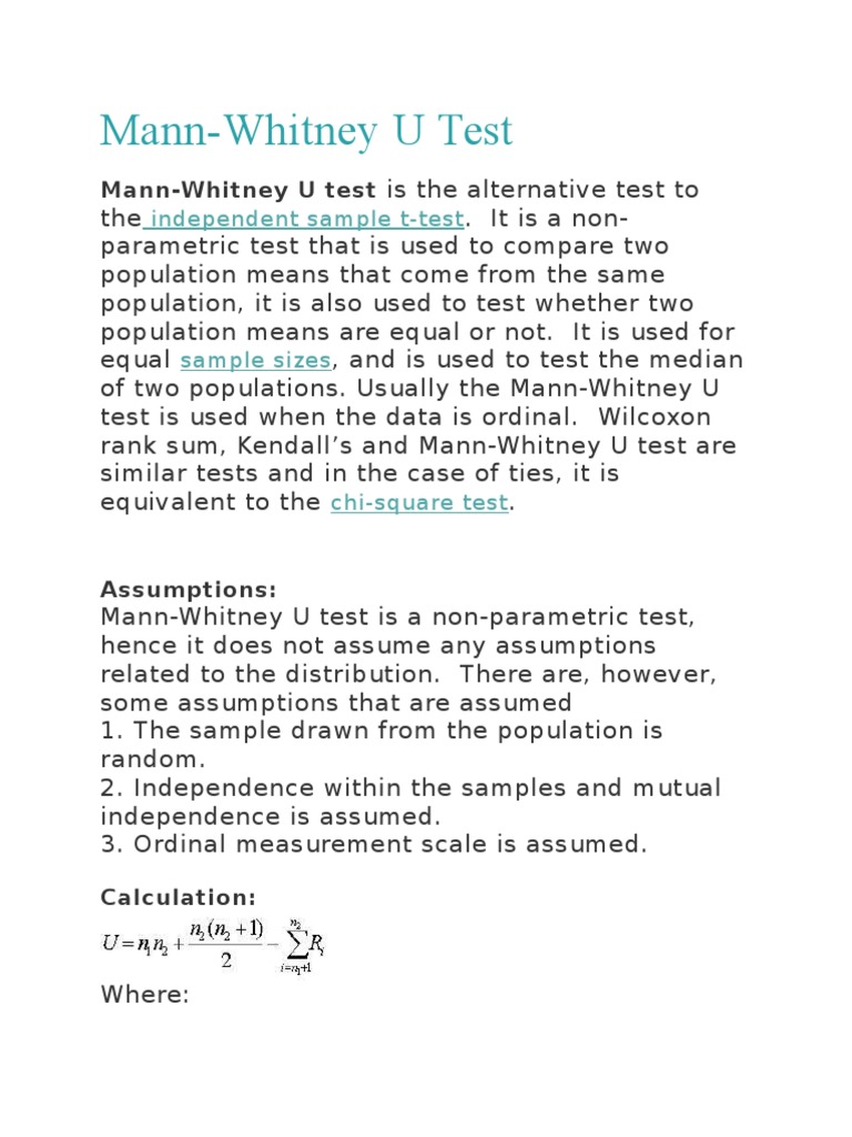 Mann Whitney | PDF | Mann–Whitney U Test | Student's T Test