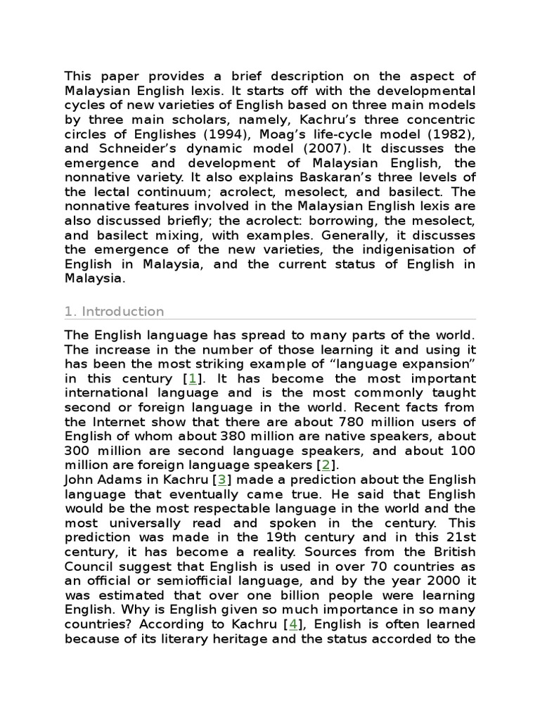 This Paper Provides A Brief Description On The Aspect of Malaysian ...