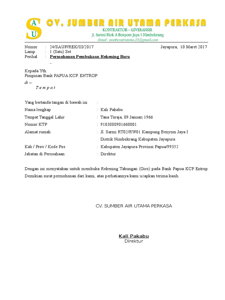 Contoh Surat Rekomendasi Perusahaan Untuk Buka Rekening Contoh Surat Rekomendasi Perusahaan Untuk Buka Rekening