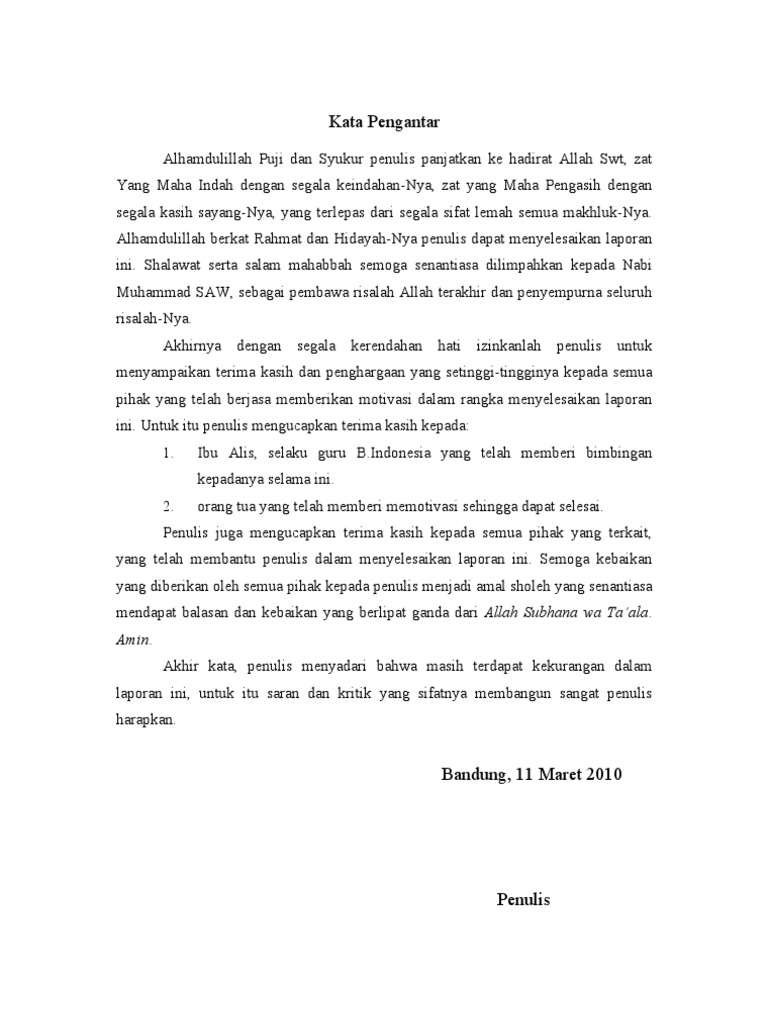 contoh Kata Pengantar laporan