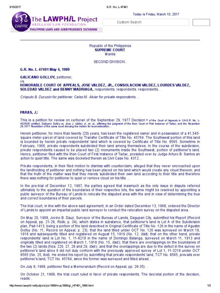 Golloy Vs Court of Appeals PDF Laches (Equity) Brief (Law)