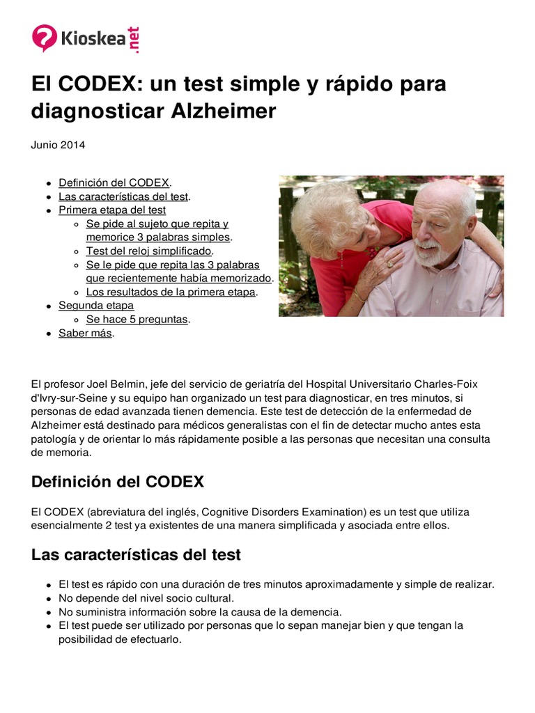 El Codex Un Test Simple y Rapido para Diagnosticar Alzheimer 3337 ...